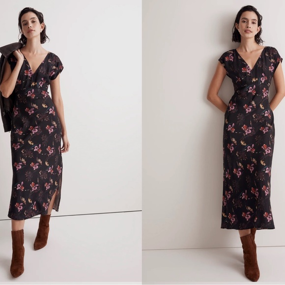 Madewell NWT Wide V Neck Midi Dress in Dark Bloom - Picture 4 of 8